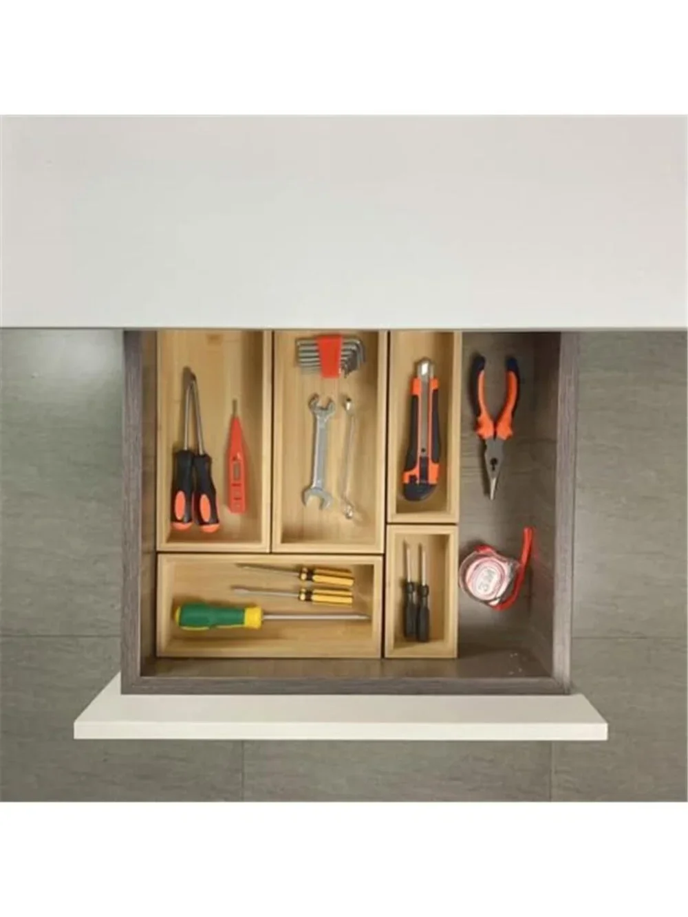 Bamboo Drawer Organizer 5 pcs Expandable Stackable Kitchen Utensil Desk Storage